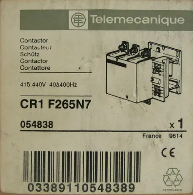 NEW TELEMECANIQUE CR1F265N7 CONTACTOR 054838 ONON 306-4315-06
