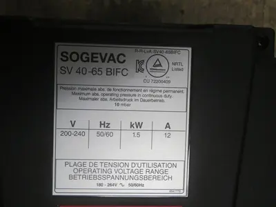 Used SOGEVAC 40-65 Vacuum Pumps Texas US | Aucto #1307070