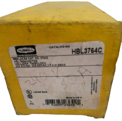 NEW HUBBELL HBL3764C CONNECTOR 50AMP 250VDC 600VAC