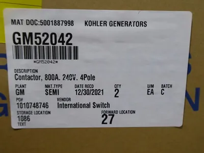800A Kohler GM52042 Transfer Switch Contactor 68WU-4FD-240 240V 4 Pole New NIB