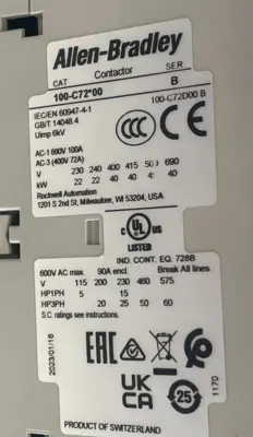 ALLEN BRADLEY 100-C72D00 CONTACTOR SER. B 100C72D00 NEW, SURPLUS