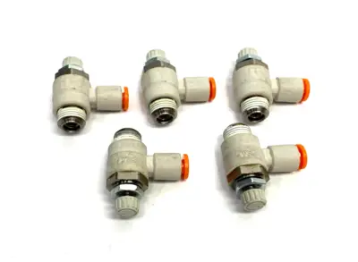 New | in-Stock SMC PNEUMATIC FLOW CONTROL ELBOW FITTING 5/32" OD TUBE Hoses | Maverick Industrial Sales #1110366