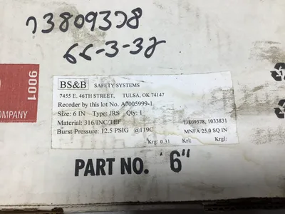 BS&B Safety Systems 6″ Rupture Disk Type: JRS 316/INC/TEF