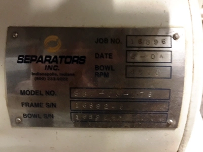 Westfalia SB 7-06-576 clarifier centrifuge, 316SS.