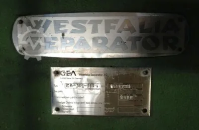 (2) Westfalia CA 365-010 decanter centrifuges, 316SS.