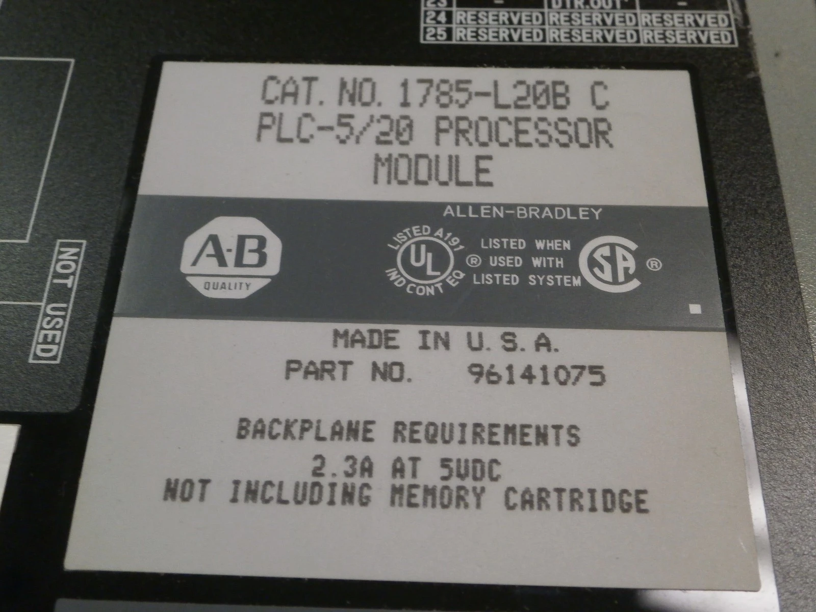 USED Allen-Bradley 1785-L20B C Rev H.
