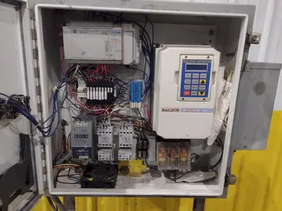 PRESS CONTROL ELECTRIC PANEL WITH BALDOR VARIABLE SPEED DRIVE & ALLEN BRADLEY MICRO LOGIX 1500 CONTROL PLC : YOBRO 25099