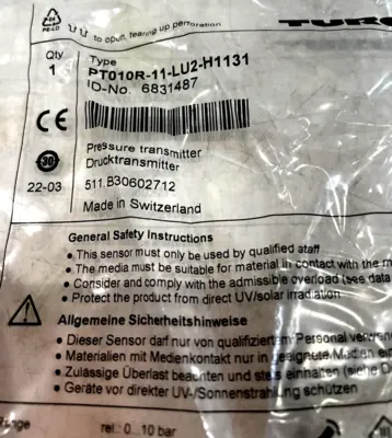 NEW TURCK PT010R-11-LU2-H1131 PRESSURE TRANSMITTER PT010R11LU2H1131