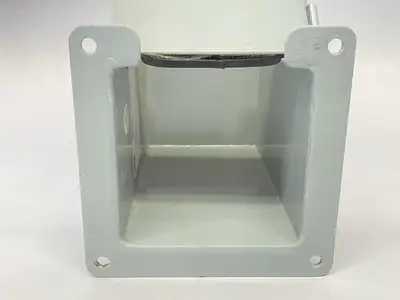 USED HOFFMAN ELBOW 90-DEGREE LAYIN WIREWAY INSIDE OPENING 4" X 4" GRAY STEEL
