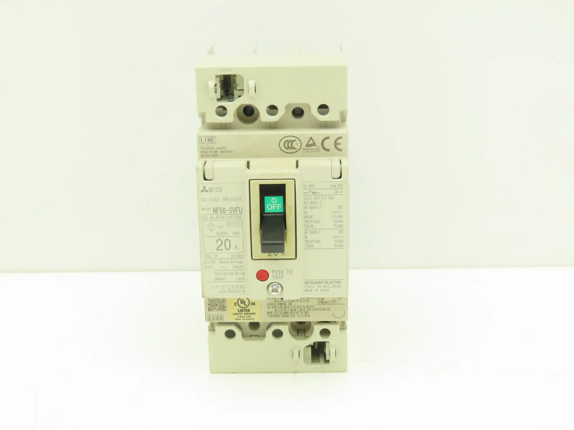 Mitsubishi NF50-SVFU320 Earth Leakage Circuit Breaker 3-Pole 20A 240VAC