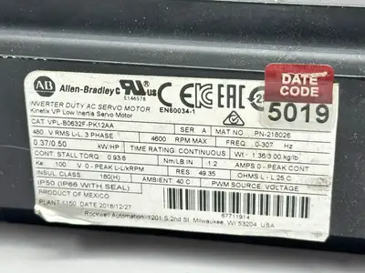 Used Allen-Bradley VPL-B0632F-PK12AA Servo Motors Michigan US | Maverick Industrial Sales #1453089