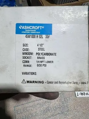 ASHCROFT 45W1000H02L-30 / 0-30 PSI PRESSURE GAUGE  4.5” FACE /1/4 NPT STK L707CC