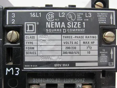 Square D Class 8502 SCD2 Ser A 600V 10Hp Contactor 120V Coil Adder Pole