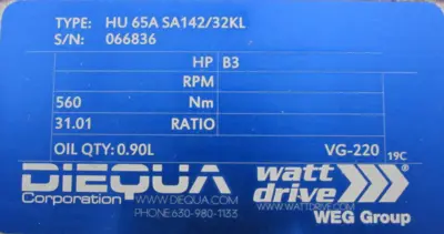 NEW WATT DRIVE HU65A-SA142/32KL GEAR REDUCER 31.01:1 HU65ASA14232KL