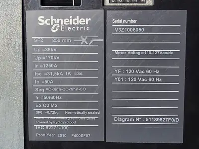 New | in-Stock 2010 SCHNEIDER ELECTRIC SF2 250MM Switchgears British Columbia CA | Lenmark #238870