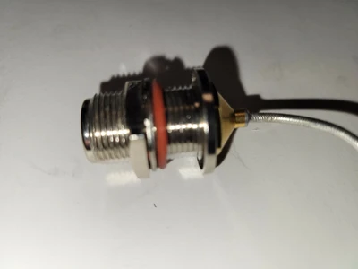 1  LOT OF 5 Gold   Male SMA to female N bulkhead connectors.