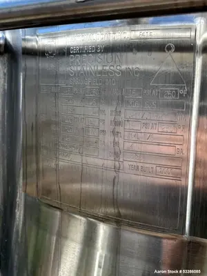Buy Used Jacketed Tank – Precision Stainless, 103L, Dished Top & Bottom