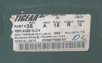 NEW DODGE 35A15R14 TIGEAR 2 REDUCER RATIO 15:1