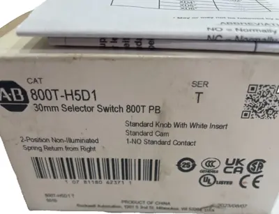 ALLEN BRADLEY 800T-H5D1 SELECTOR SWITCH SER T 800TH5D1