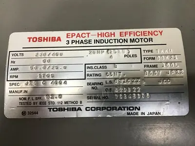 USED TOSHIBA JIS C 4004 20 HP
