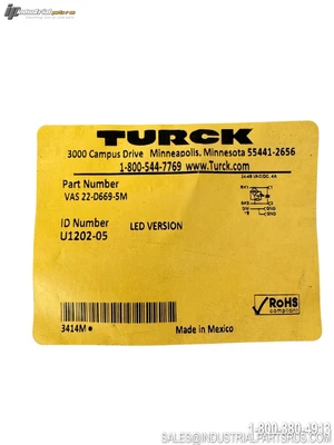 New | in-Stock TURCK VAS 22-D669-5M Cable & Wire Kentucky US | Industrial Parts R Us Inc. #1288023
