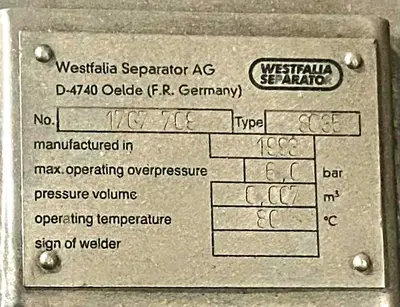 Westfalia SC 35-06-577 Hydrostop clarifier centrifuge, 316SS.