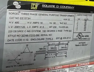 2010 SQUARE D EE15T3H Accessories, Transformers | Edge Machine Tools, Inc (2)