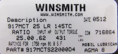 NEW WINSMITH 917MCTS22000D4 GEAR REDUCER 25:1 917MCT-25-LR-145TC