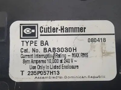 Used CUTLER-HAMMER BAB3030H Switchgears British Columbia CA | Lenmark #367178