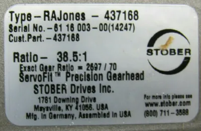 NEW STOBER 437168 GEARBOX RATIO 38.5:1 TYPE- RAJONES-437168