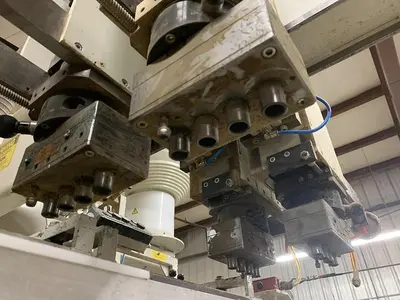 KOCH SBD-B DOUBLE-END FEED-THROUGH TRIM, BORE, GLUE, & DOWEL MACHINE
