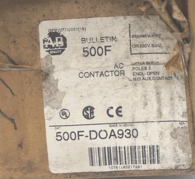 NEW ALLEN BRADLEY 500F-DOA930 CONTACTOR SER. A, SIZE 3, 500FDOA930