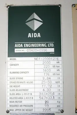 USED 2013 AIDA NC1-2000(2)E