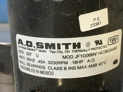 Used A.O. SMITH JF1G066N HC38GK460 Motors (misc) Ohio US | HGR 24 #1556686