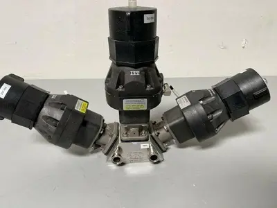USED 3 ITT PURE-FLO SHEROTEC STAINLESS STEEL VALVES W/ POSITION MONITOR 3/4" SANITARY