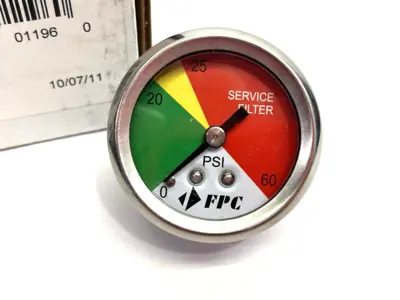 USED BALDWIN FILTERS PRESSURE GAUGE, 0 TO 60 PSI, 1-1/2" DIAL, 1/8" NPT