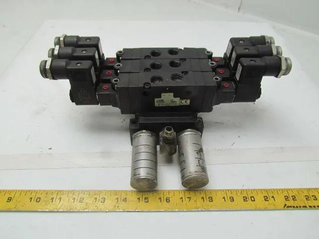 Parker B562ACD53C 3 B5 Series Pneumatic Valves on base w/ FB7 Silencers