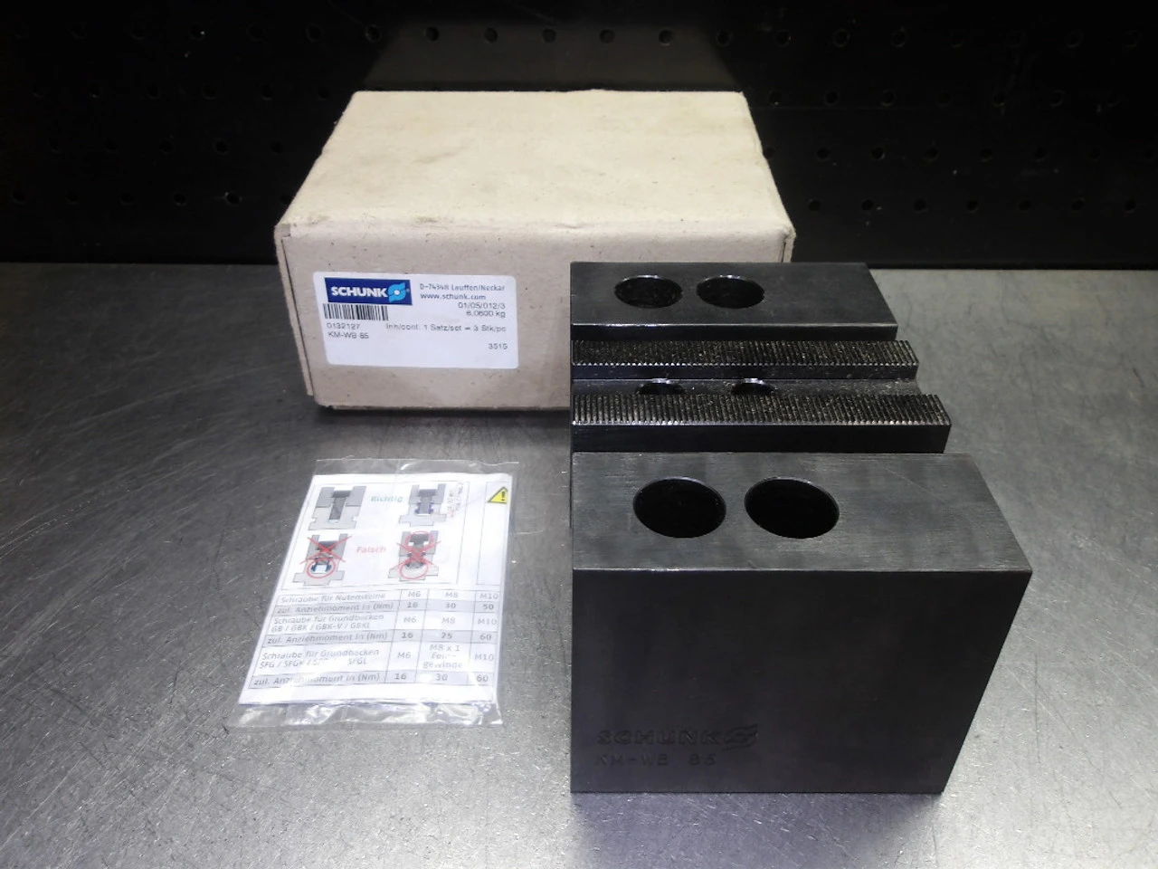 Schunk 1.5mm x 60 Deg x 14mm Straight Soft Top Jaws QTY3 KM-WB 85 (LOC2299)