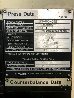 USED 1990 NIAGARA NIAGARA BN-80-OBS PRESS