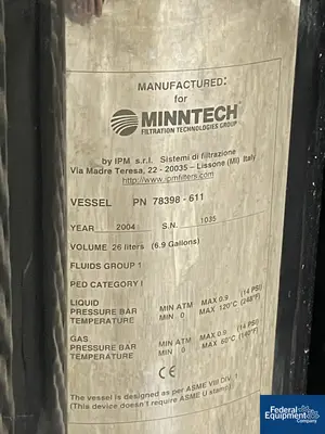 USED Minntech 26 Liter Minntech Vessel, S/S, 14#