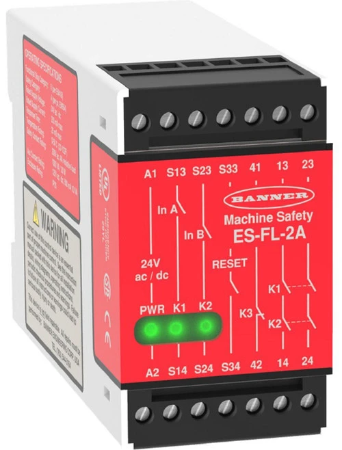 Banner ES-FL-2A 46092 Safety Relay Module for E-Stop/Rope Pull/Interlock, 24V [New]