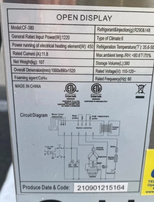 171-0028 40” Open Air Curtain Self Contained Refrigerated Cooler Merchandiser