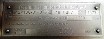 Westfalia MSA 100-01-076 milk separator, 316SS.