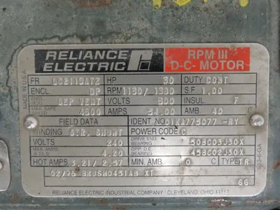 30 hp Reliance Electric RPM III DC Motor