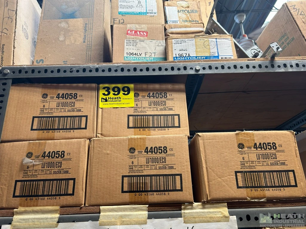Used _UNKNOWN_ (6) GE HIGH INTENSITY DISCHARGE LAMPS W/ DOWN LIGHTS ON TOP SHELF Lamps Illinois US | Heath Industrial Auction Services #1379942