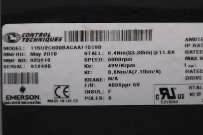 NEW CONTROL TECHNIQUES Emerson Servo Motor 115U2C600BACAA115190 STOCK 2551-C