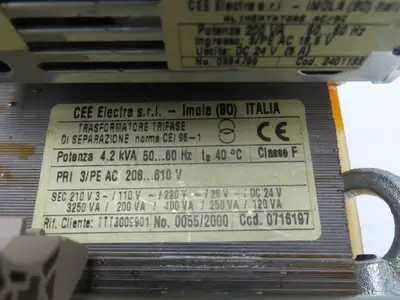 CEE Electra 0055/2000 Power Transformer 208-610VAC 3ph Primary Multi-Tap AC/DC