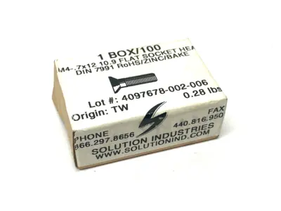 New | in-Stock SOLUTION INDUSTRIES M4-.7X12 10.9 FLAT SOCKET HEAD SCREW DIN7991 Nuts & Screws | Maverick Industrial Sales #1109004