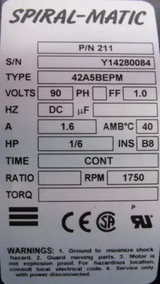 NEW SPIRAL-MATIC 42A5BEPM GEARMOTOR 90V 1/6HP 211