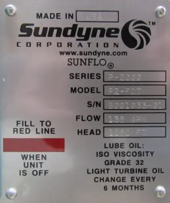 NEW SUNFLO P2000 PUMP 135GPM 230/460V 75HP P2-FDT 14M030W895GI 365TDZ
